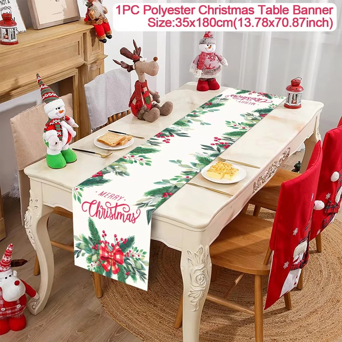 Merry Christmas Table Runner – Festive Holiday Table Decoration for Dining & Party