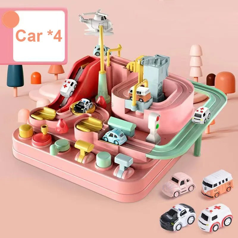 Space Panda Car Toys - Children Train Track Adventure Racing Set with 2 or 4 Cars for Kids