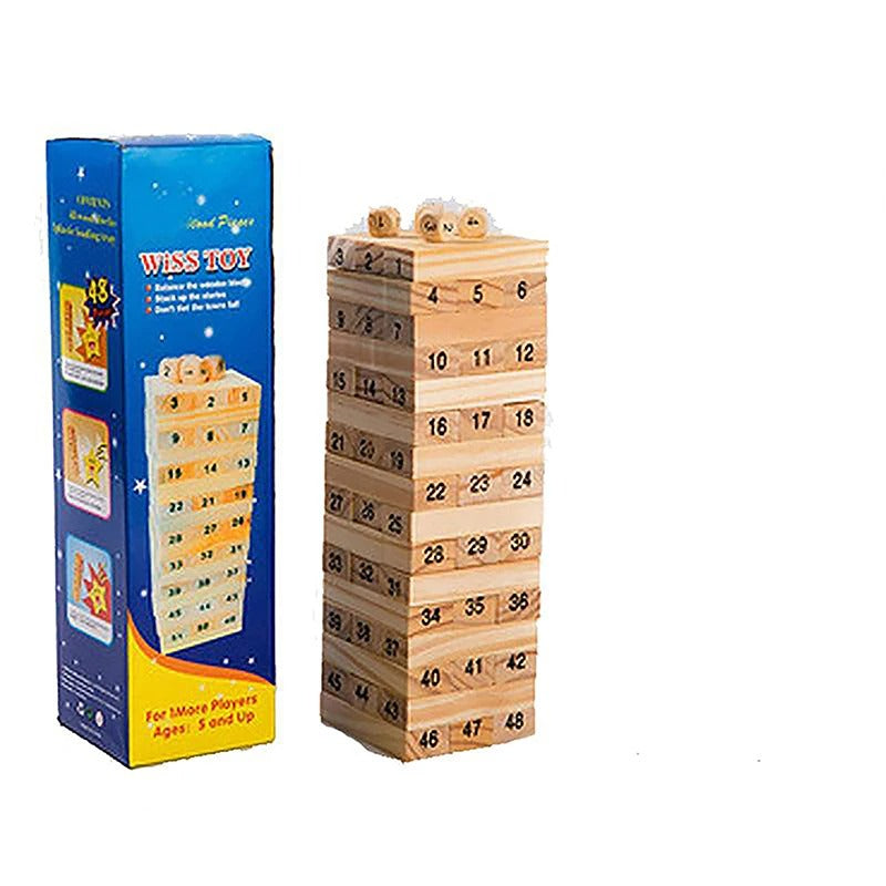 Wooden Blocks Stacking Game - Solid Wood Educational Tower Building Game for Kids & Family