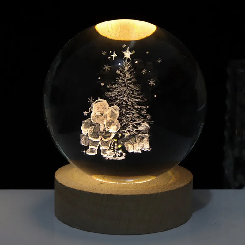 Dandelion Crystal Ball Night Light – LED Flower Lamp with Wooden Base