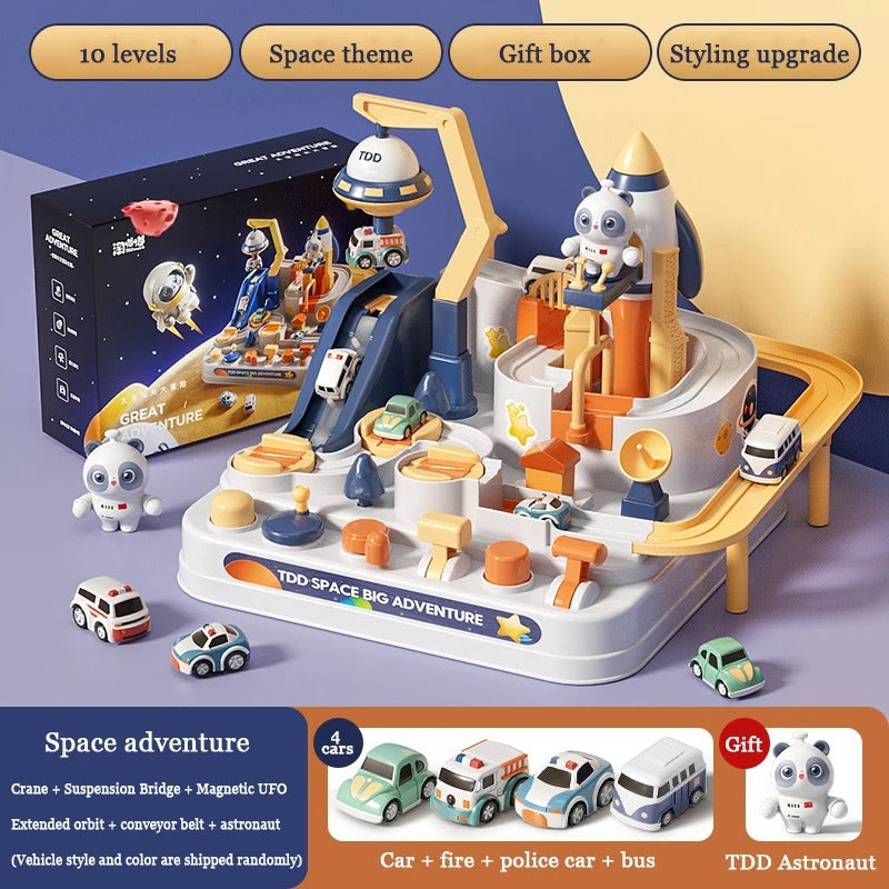 Space Panda Car Toys - Children Train Track Adventure Racing Set with 2 or 4 Cars for Kids