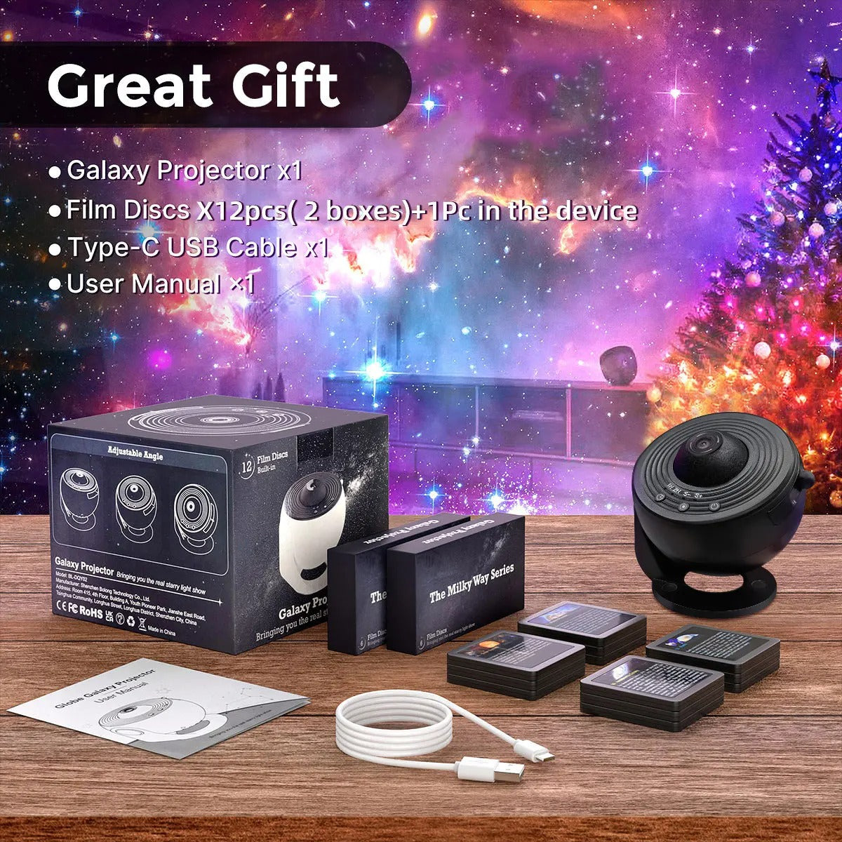 Planetarium Galaxy Night Light Projector – 360° Rotating Star & Nebula Projector for Bedroom, Kids & Home Decor