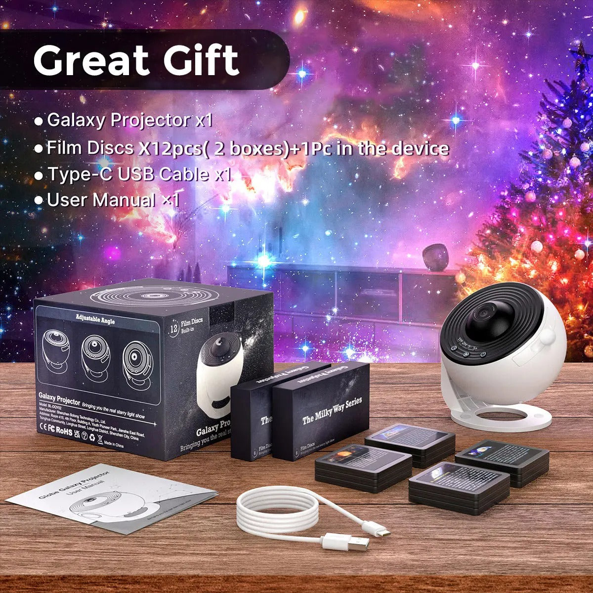 Planetarium Galaxy Night Light Projector – 360° Rotating Star & Nebula Projector for Bedroom, Kids & Home Decor