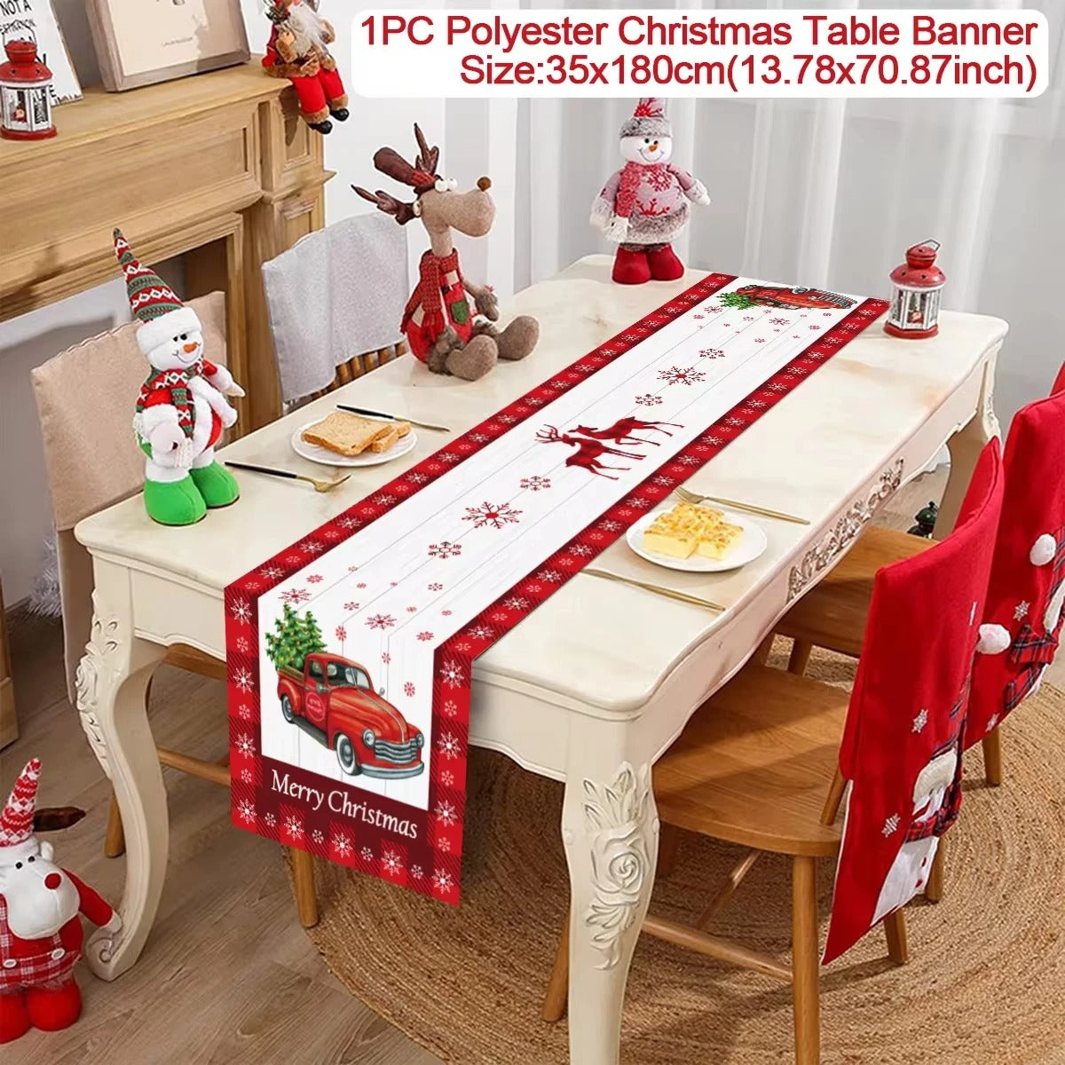 Merry Christmas Table Runner – Festive Holiday Table Decoration for Dining & Party