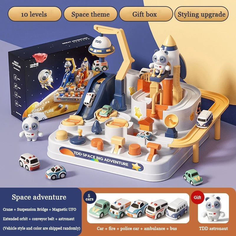 Space Panda Car Toys - Children Train Track Adventure Racing Set with 2 or 4 Cars for Kids