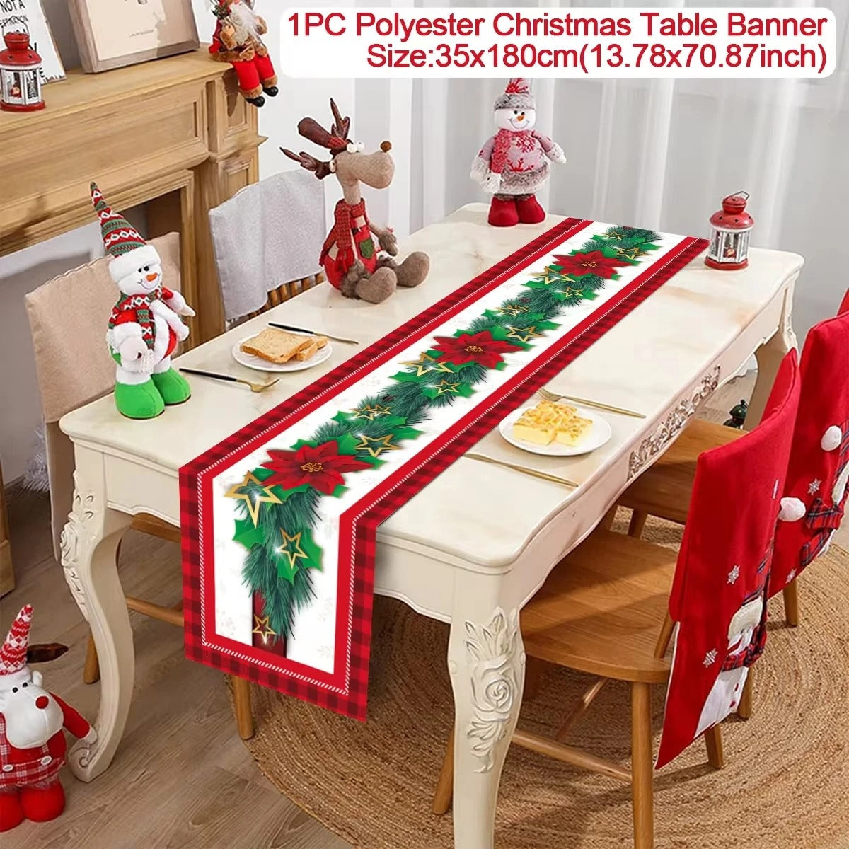 Merry Christmas Table Runner – Festive Holiday Table Decoration for Dining & Party
