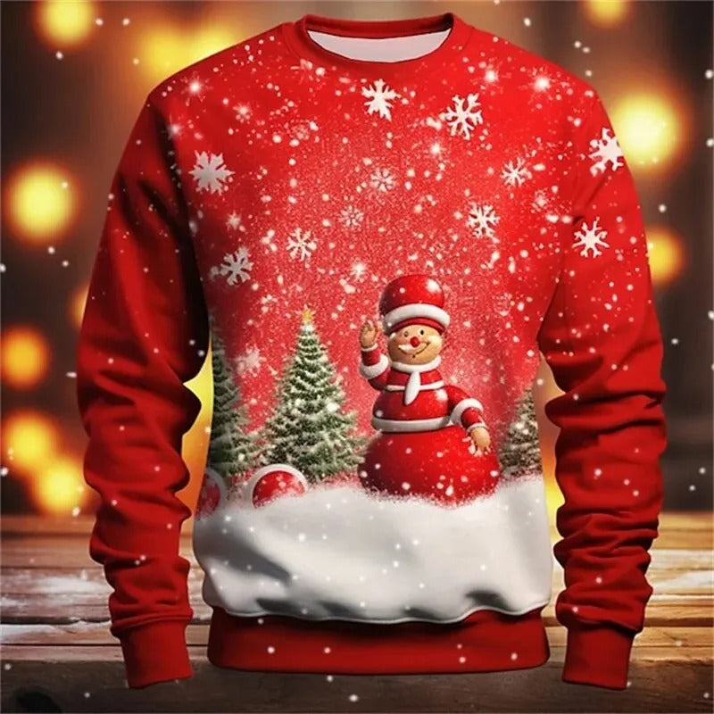 Funny Ugly Christmas 3D Printed Sweatshirt – Loose Pullover Round Neck Long Sleeve Xmas Top for Men & Women