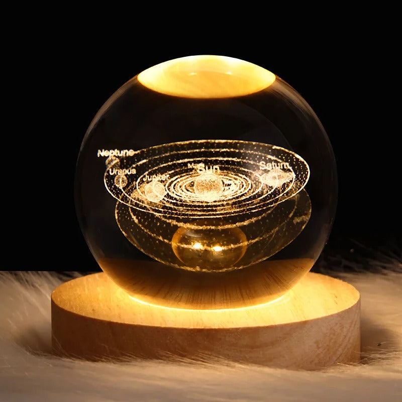 Dandelion Crystal Ball Night Light – LED Flower Lamp with Wooden Base