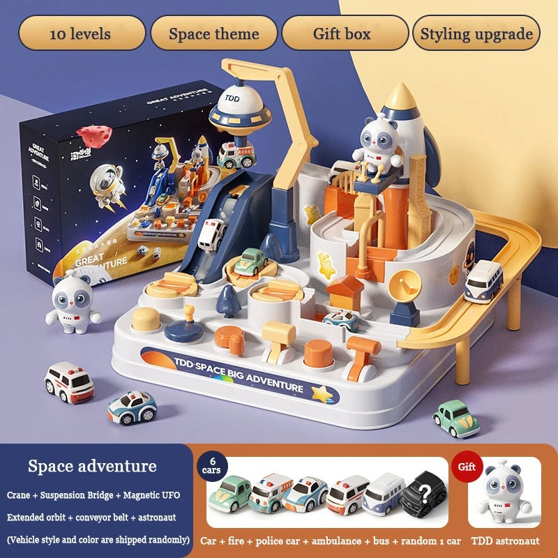 Space Panda Car Toys - Children Train Track Adventure Racing Set with 2 or 4 Cars for Kids