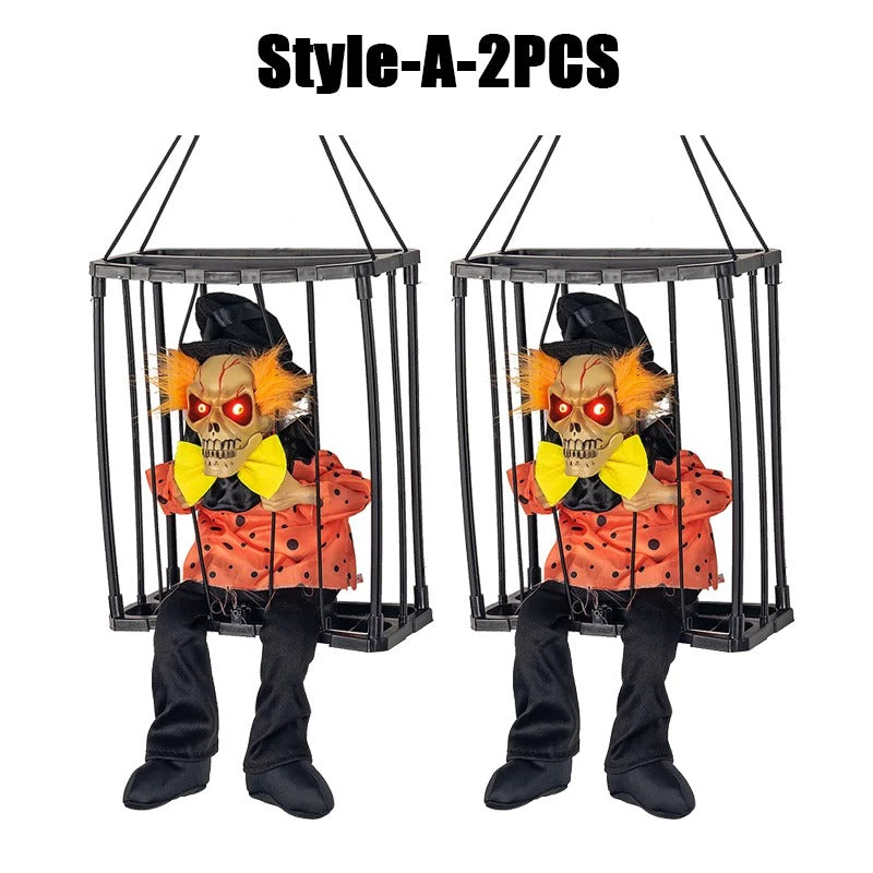 Prisoner Ghost in Cage – Scary Skull Prop Electric Skeleton Halloween Decoration