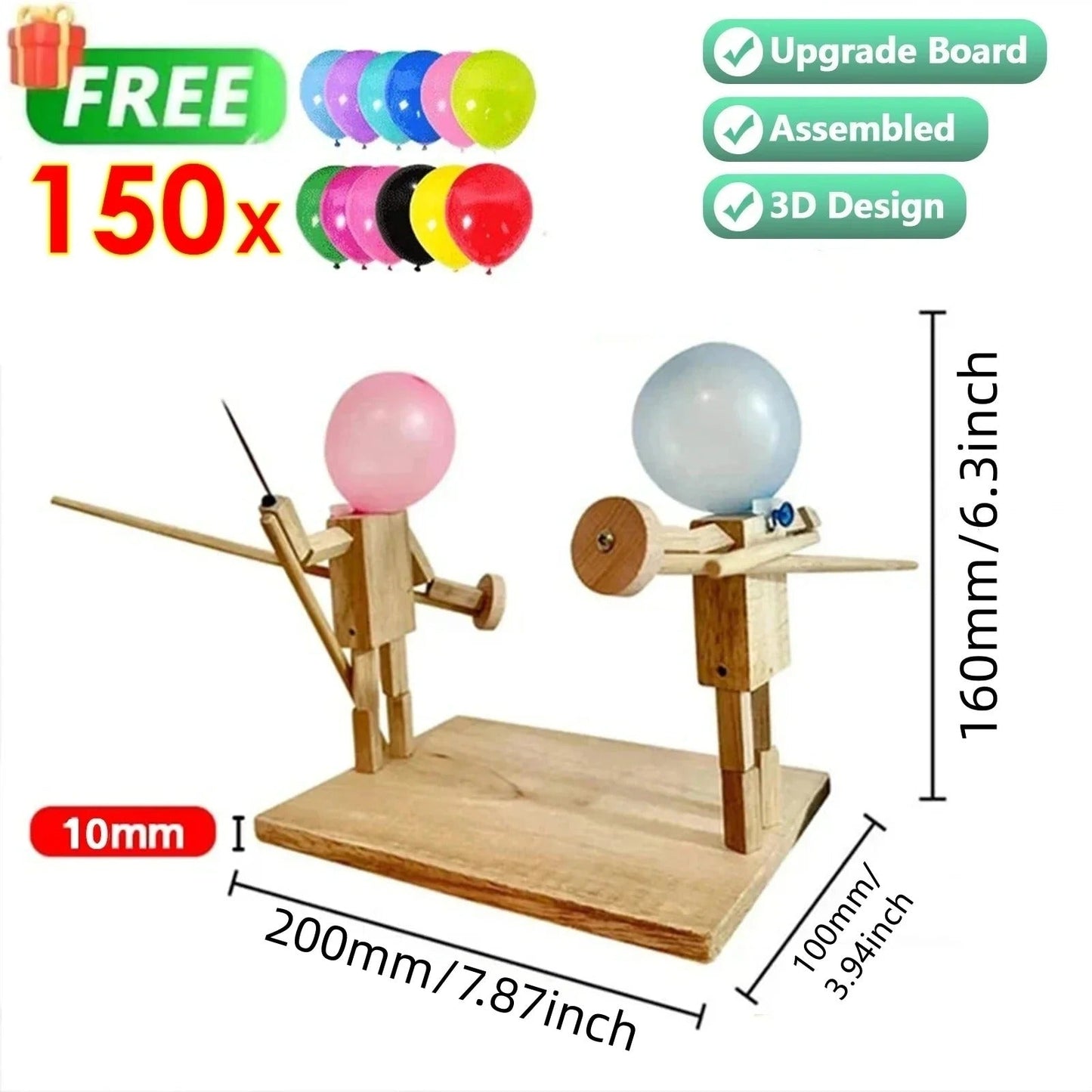 Balloon Bamboo Man Battle – Handmade Wooden Fencing Puppets Game