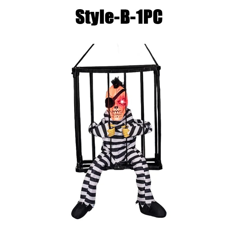 Prisoner Ghost in Cage – Scary Skull Prop Electric Skeleton Halloween Decoration