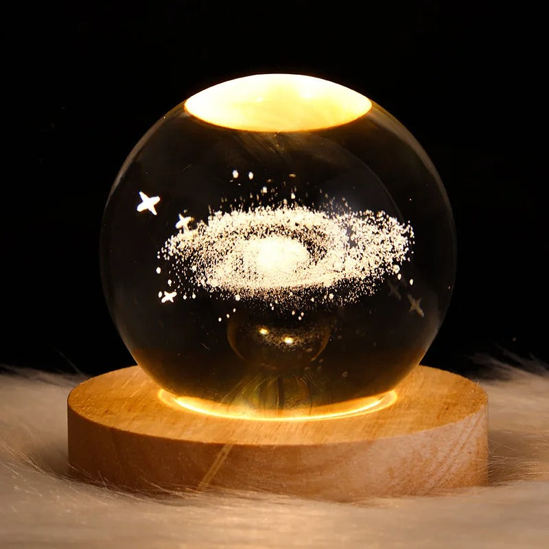 Dandelion Crystal Ball Night Light – LED Flower Lamp with Wooden Base