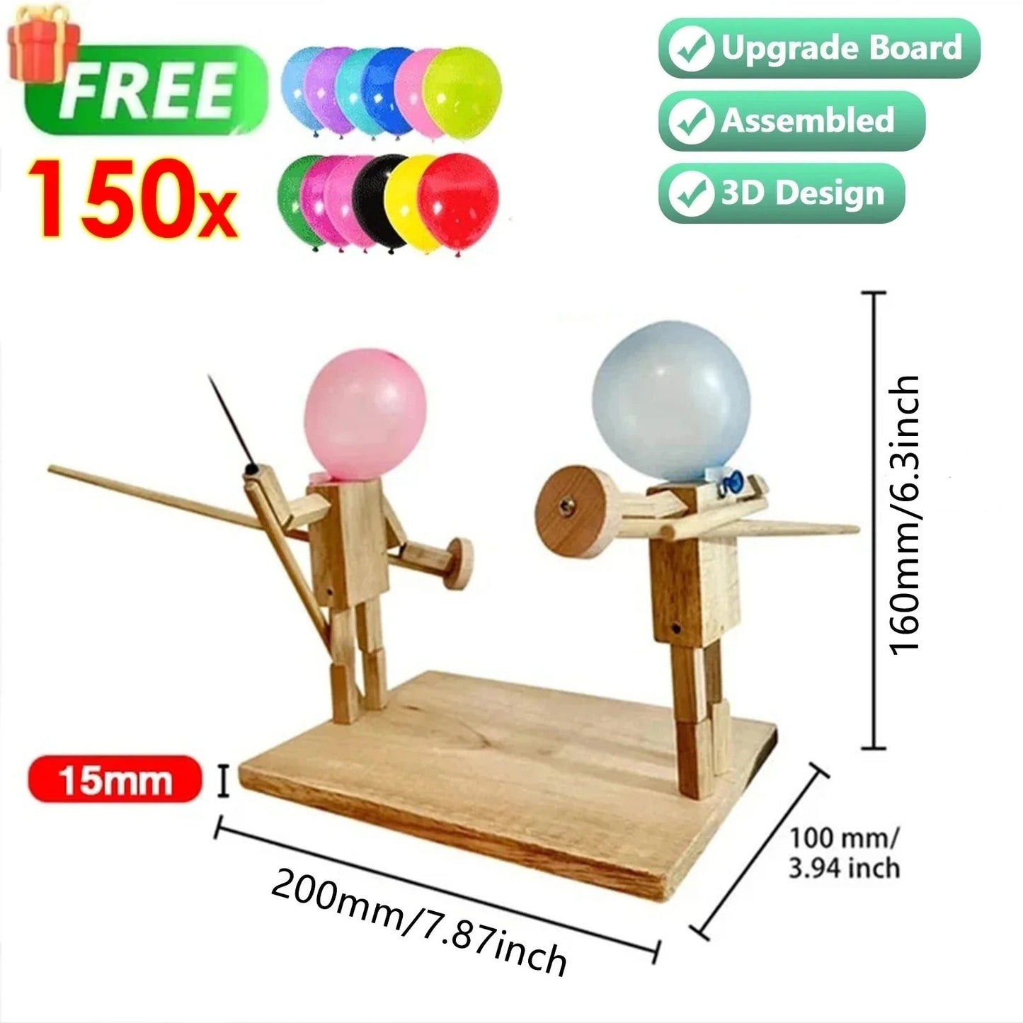 Balloon Bamboo Man Battle – Handmade Wooden Fencing Puppets Game