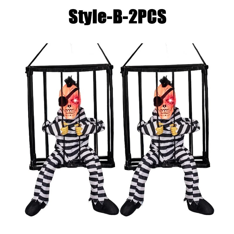 Prisoner Ghost in Cage – Scary Skull Prop Electric Skeleton Halloween Decoration