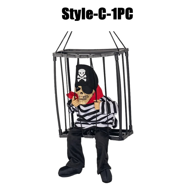 Prisoner Ghost in Cage – Scary Skull Prop Electric Skeleton Halloween Decoration