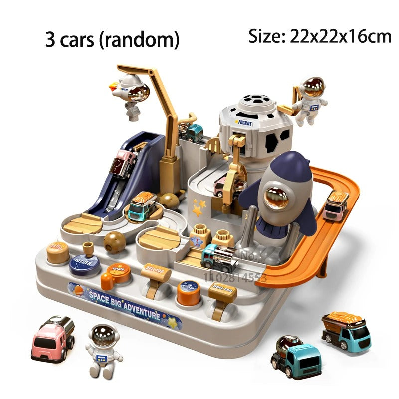 Space Panda Car Toys - Children Train Track Adventure Racing Set with 2 or 4 Cars for Kids