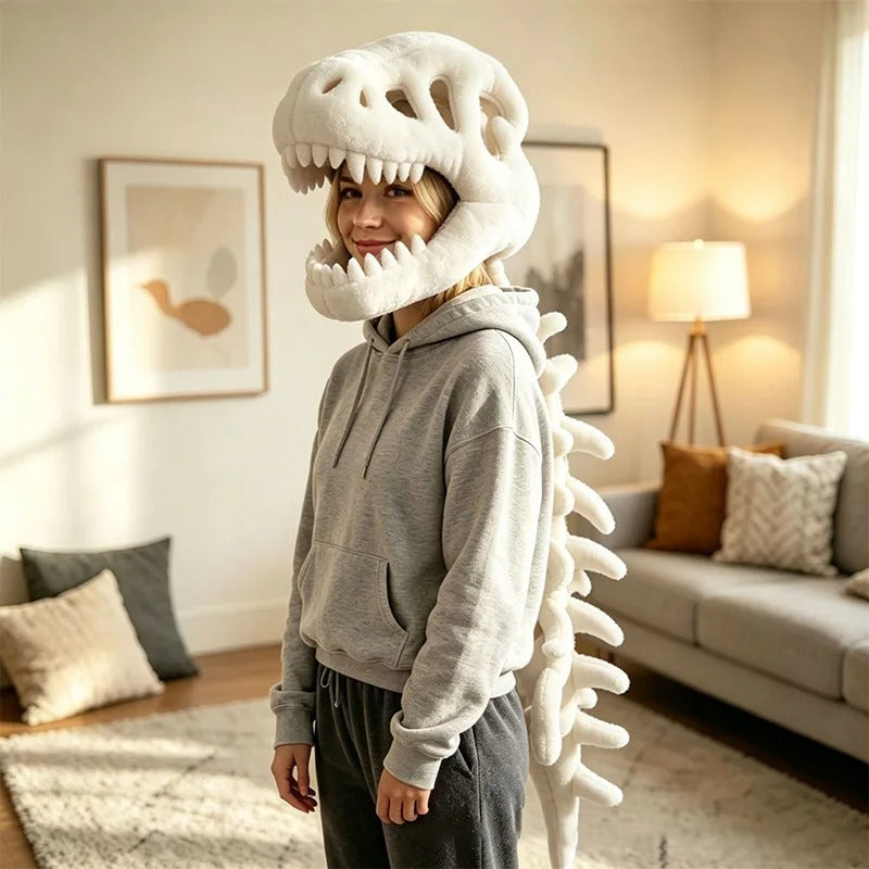 Dinosaur Skeleton Plush Headgear – Halloween Costume Accessory