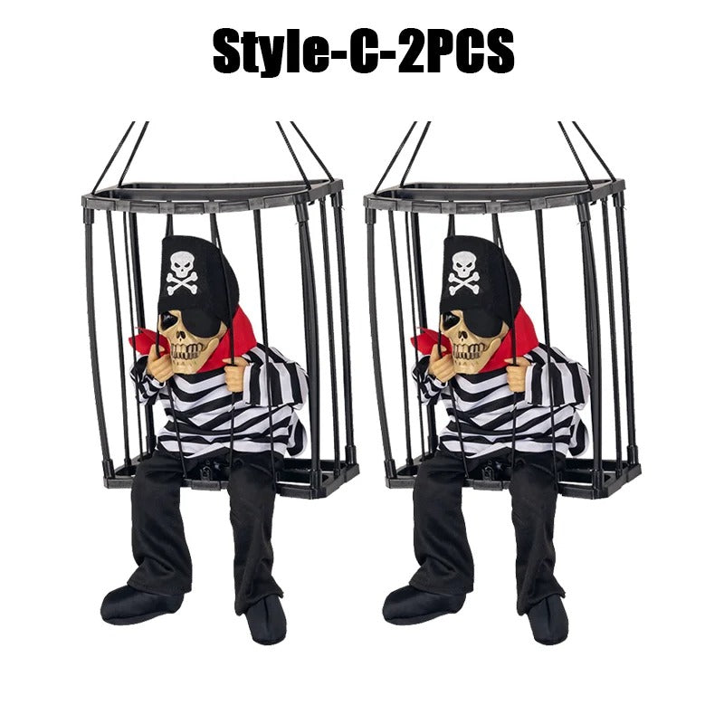 Prisoner Ghost in Cage – Scary Skull Prop Electric Skeleton Halloween Decoration