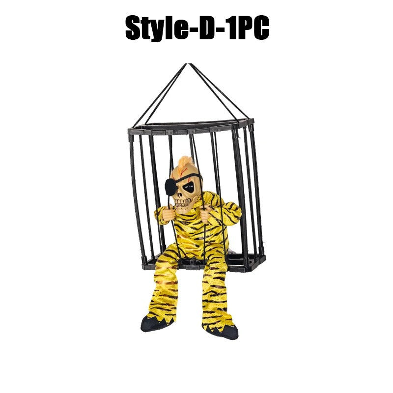 Prisoner Ghost in Cage – Scary Skull Prop Electric Skeleton Halloween Decoration