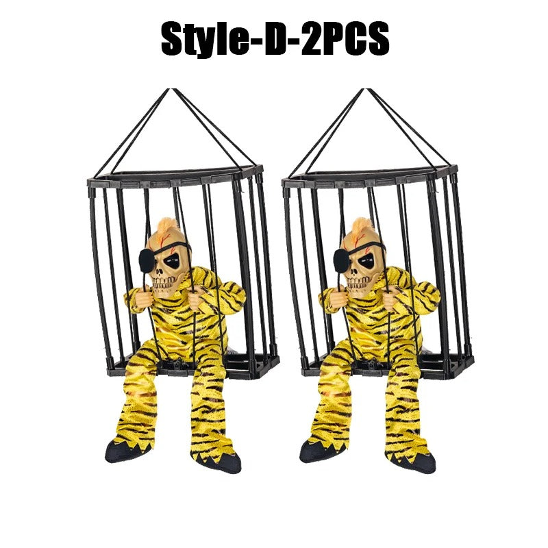 Prisoner Ghost in Cage – Scary Skull Prop Electric Skeleton Halloween Decoration
