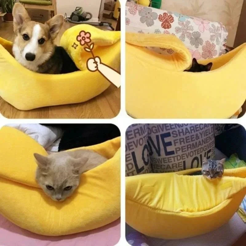 Warm Banana Shaped Cat Bed – Cosy Plush Kennel for Cats & Small Dogs