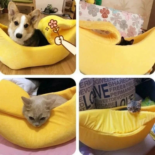 Warm Banana Shaped Cat Bed – Cosy Plush Kennel for Cats & Small Dogs