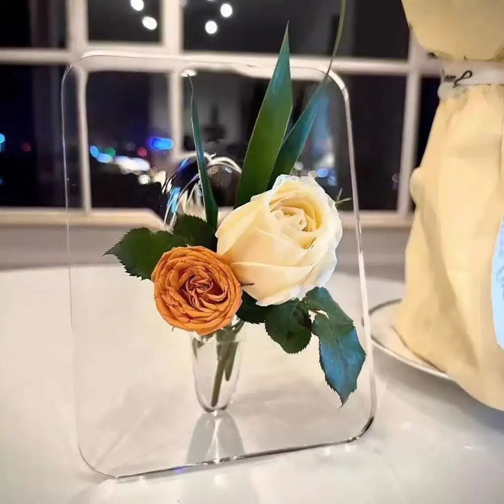 Photo Frame Vase - Acrylic Hydroponic Flower Vase with Art Frame Decoration