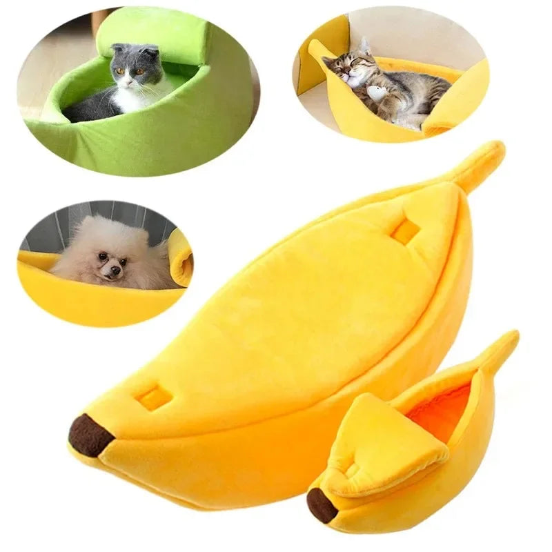 Warm Banana Shaped Cat Bed – Cosy Plush Kennel for Cats & Small Dogs